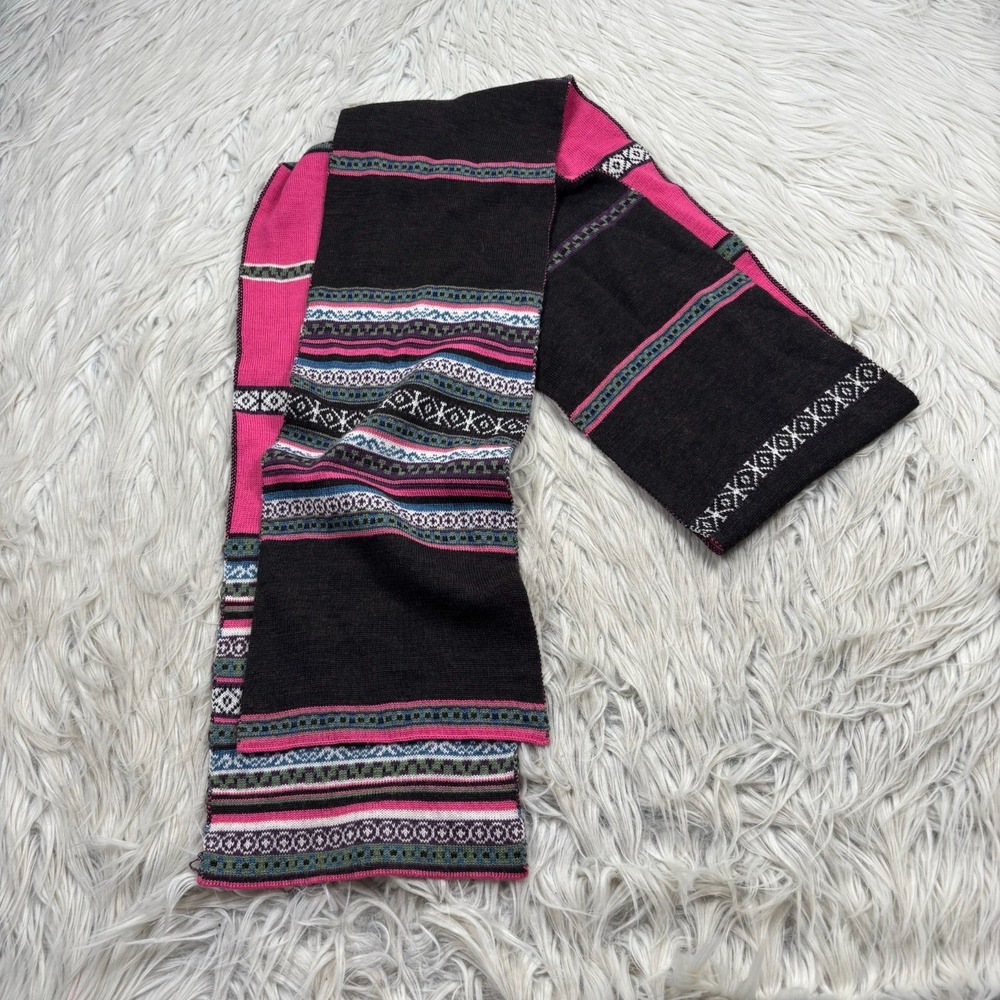 Krimsen Klover Multi-Color Fair Isle Scarf Brown Pink Winter Snowbunny
